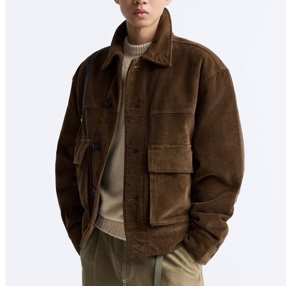 Zara Brown Corduroy Bomber Jacket